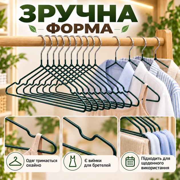 Набір вішалок-плічок для одягу 10 шт, 40×20 см, 40 г, протиковзкі, з металевим гачком KT9004020 - зображення 5