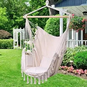 Подвесное кресло-гамак 130х100см с планкой 90см с двумя подушками 40*40 Белый - изображение 2
