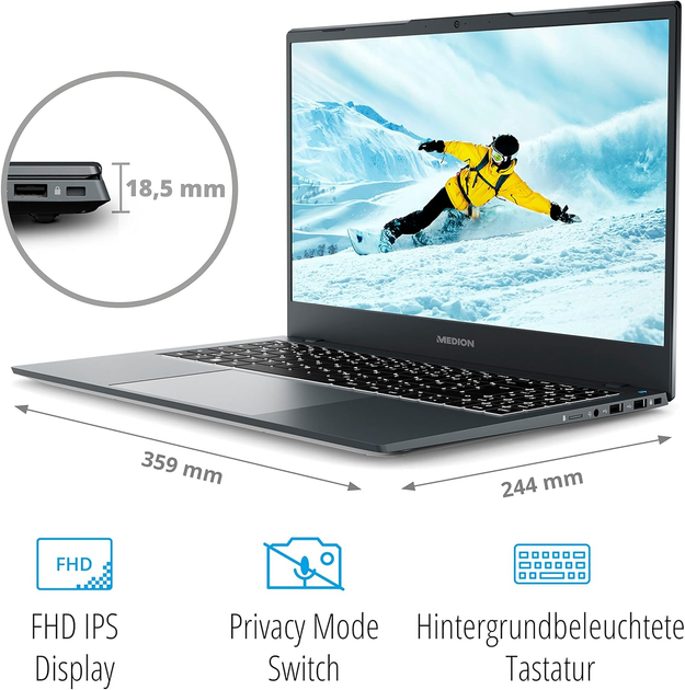Ноутбук 15,6" Medion (Lenovo Group) E15413 | IPS (1920x1080) FullHD | Intel Core i7-1255U | Intel Iris Xe Graphics | RAM 16 ГБ | SSD 1 ТБ | Win11 (5532) - Уценка - изображение 7