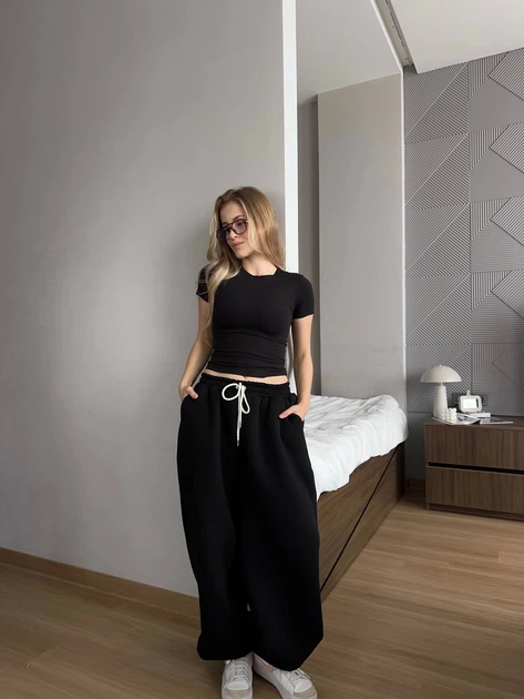 Женские oversize штаны на флисе / Черный 42-46 / BASED 0139700 - изображение 2