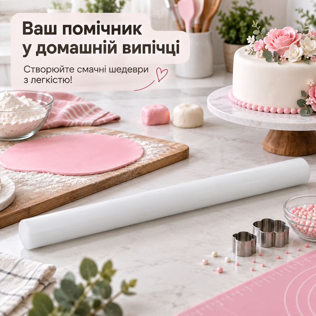 Пластиковая скалка 50 см для раскатывания мастики и теста — удобный кондитерский инструмент для домашней и профессиональной выпечки - Фото 6 Пластиковая скалка 50 см для раскатывания мастики и теста — удобный кондитерский инструмент для домашней и профессиональной выпечки - изображение 6