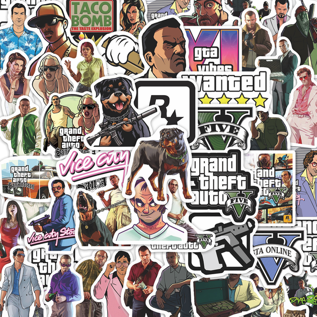 Стикерпак GTA Grand Theft Auto, 50 шт.(MS_6A45E115DEF5) - Фото 1 Стикерпак GTA Grand Theft Auto, 50 шт.(MS_6A45E115DEF5) - изображение 1