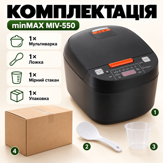 Мультиварка рисоварка minMAX на 5 литров 900 Вт 10 автоматических программ цифровой дисплей отложенный старт 3D нагрев - Фото 4 Мультиварка рисоварка minMAX на 5 литров 900 Вт 10 автоматических программ цифровой дисплей отложенный старт 3D нагрев - изображение 4