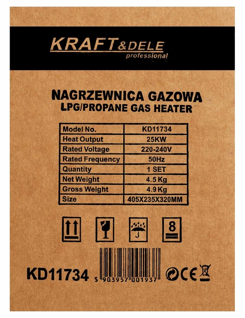 Газовая пушка для обогрева помещений 25 кВт Kraft&Dele KD11734 с редуктором и шлангом на пропан-бутане для рабочих помещений - изображение 12