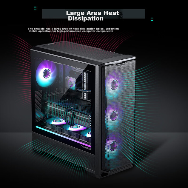 Материнська плата PHANTEKS G400A Black Mid-Tower ATX, корпус із бічними скляними панелями та системою водяного охолодження (4 вентилятори 140 мм/сітчаста панель/підтримання водяного охолодження 360 мм/5090) - зображення 6
