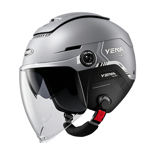 Сертифікований шолом для електромобілів YEMA 3C, унісекс-мотоциклетний напівшолом, літній сонцезахисний, всесезонний універсальний, подвійний козирок, датчик нульової гравітації, огляд неба, захисний шолом для електроскутера 370S, титаново-сірий з прозори - зображення 4