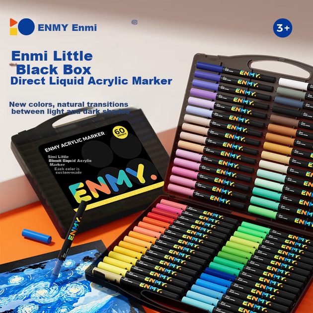 Акрилові маркери Enmi Enmy 36 кольорів, мініатюрні, чорна коробка, прямий набір, рідкі, з м'яким наконечником, кероване чорнило, що змивається, кольорові, для мистецтва та освіти учнів початкової школи, акварельні ручки з високим покриттям, подарунок на д - Фото 4 Акрилові маркери Enmi Enmy 36 кольорів, мініатюрні, чорна коробка, прямий набір, рідкі, з м'яким наконечником, кероване чорнило, що змивається, кольорові, для мистецтва та освіти учнів початкової школи, акварельні ручки з високим покриттям, подарунок на д - зображення 4