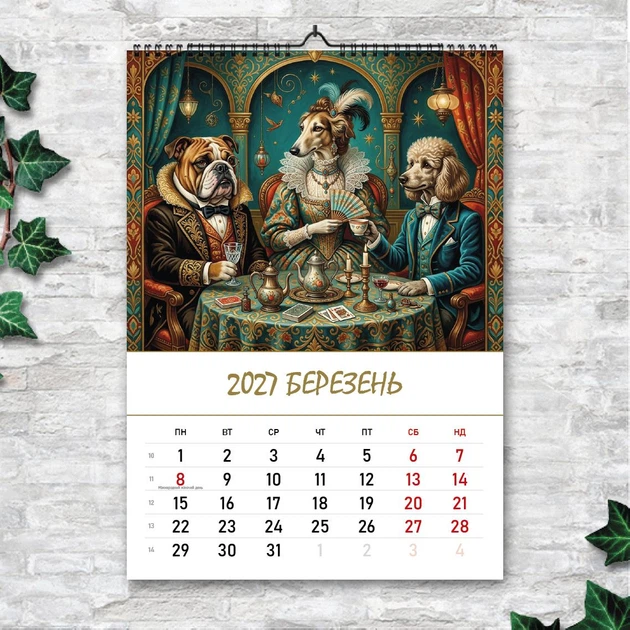 Календар настінний перекидний А3 «Світ собак» 2027 — 13 декоративних ілюстрацій ENTERSTORE (art.270216) - Фото 4 Календар настінний перекидний А3 «Світ собак» 2027 — 13 декоративних ілюстрацій ENTERSTORE (art.270216) - изображение 4
