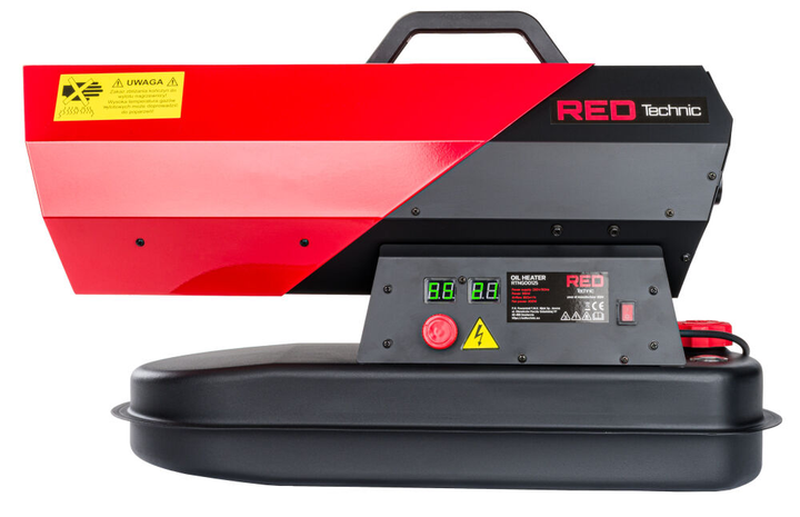 Тепловая пушка дизельная тепловентилятор RED TECHNIC RTNGO0125 обогреватель масляный промышленный напольный дуйчик для цеха строительства дачи склада 30 кВт бак 12 л производительность 850 м³/ч регулятор температуры дисплей с ручкой - изображение 2