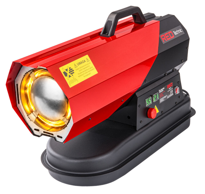 Тепловая пушка дизельная тепловентилятор RED TECHNIC RTNGO0125 обогреватель масляный промышленный напольный дуйчик для цеха строительства дачи склада 30 кВт бак 12 л производительность 850 м³/ч регулятор температуры дисплей с ручкой - изображение 4