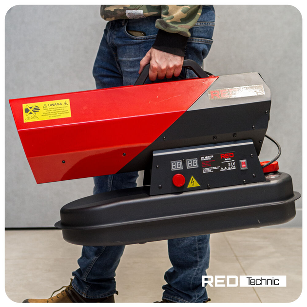 Тепловая пушка дизельная тепловентилятор RED TECHNIC RTNGO0125 обогреватель масляный промышленный напольный дуйчик для цеха строительства дачи склада 30 кВт бак 12 л производительность 850 м³/ч регулятор температуры дисплей с ручкой - изображение 9