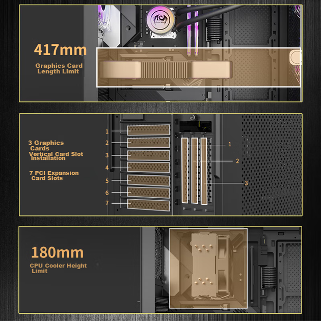 Компьютерный корпус Great Wall Iron Curtain H503B с боковыми панелями Iron Side Panel (два места для 20-см вентиляторов / боковая панель толщиной 0,88 мм / место для водяного охлаждения 360 мм / панель из мелкоячеистой стальной сетки / 7 отсеков для жестк - Фото 5 Компьютерный корпус Great Wall Iron Curtain H503B с боковыми панелями Iron Side Panel (два места для 20-см вентиляторов / боковая панель толщиной 0,88 мм / место для водяного охлаждения 360 мм / панель из мелкоячеистой стальной сетки / 7 отсеков для жестк - изображение 5