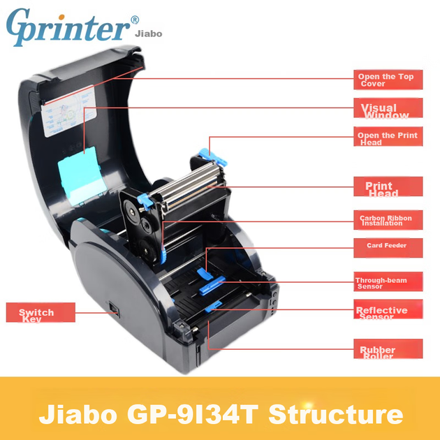 Термотрансферный принтер для печати этикеток и штрихкодов Gprinter GP-9134T, компьютерная версия, разрешение 300 DPI, печать на углеродной ленте, бирки для одежды, водяные знаки, бирки для ювелирных изделий, медные пластины, серебряная бумага, этикеточный - изображение 7