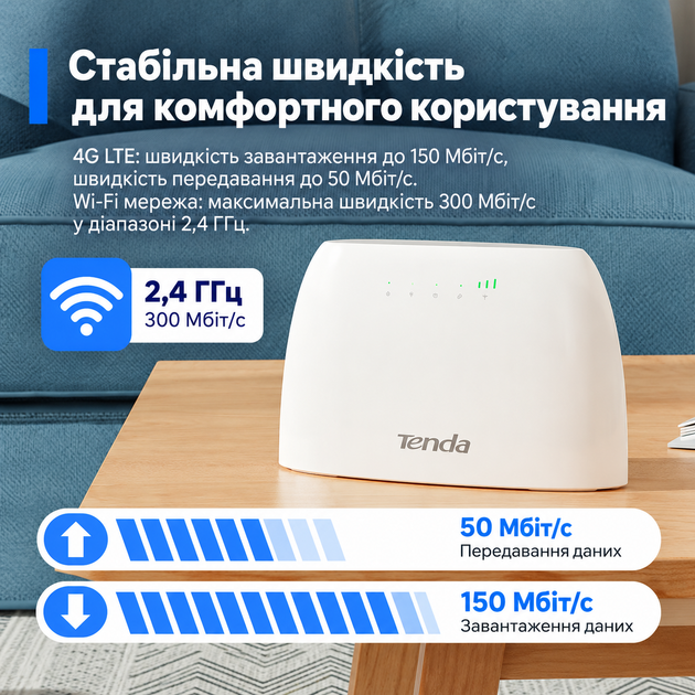 Маршрутизатор Tenda 4G03 N300 LTE Cat.4 2.4 ГГц (102440981) - Уцінка - Фото 4 Маршрутизатор Tenda 4G03 N300 LTE Cat.4 2.4 ГГц (102440981) - Уцінка - зображення 4