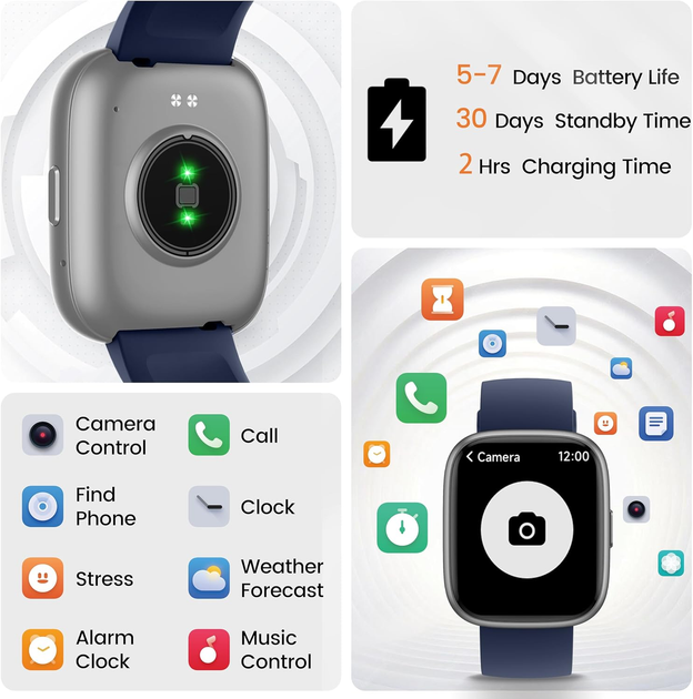 Смарт-годинник Cillso IDW26 з дзвінками Bluetooth 5.3, Alexa, екран 1.83″, 110+ спортрежимів, IP68, пульсометр, акумулятор 300 мА· - Фото 5 Смарт-годинник Cillso IDW26 з дзвінками Bluetooth 5.3, Alexa, екран 1.83″, 110+ спортрежимів, IP68, пульсометр, акумулятор 300 мА· - зображення 5