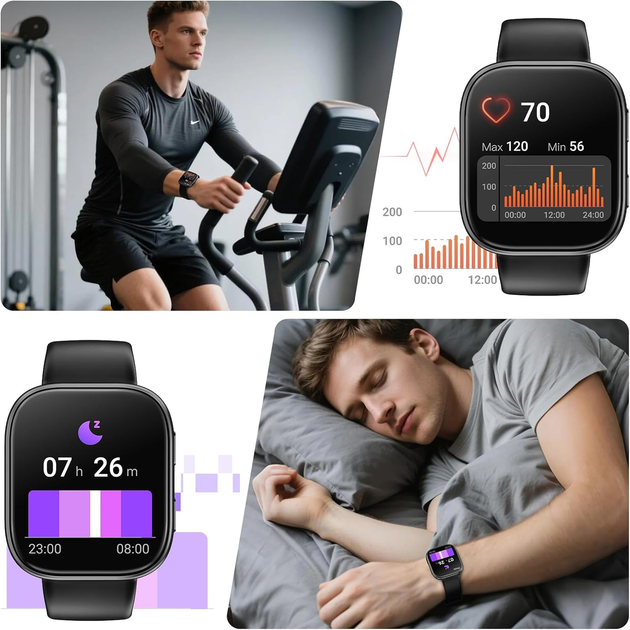 Смарт-годинник MingTawn 1.83″ з Bluetooth-дзвінками, пульсометром, SpO₂, моніторингом сну, 100+ спортрежимами, IP67, Android/iOS - зображення 7