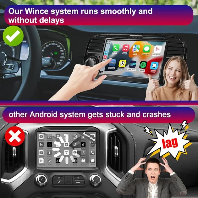 Автомагнитола Fiat 500 2007–2015, 7″ сенсорный экран, беспроводной Apple CarPlay и Android Auto, Bluetooth, USB, DSP - изображение 6