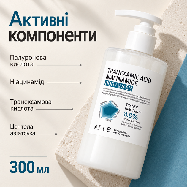 Гель для душу з транексамовою кислотою та ніацинамідом APLB Tranexamic Acid Niacinamide Body Wash, 300 мл 8809874685809 - зображення 3