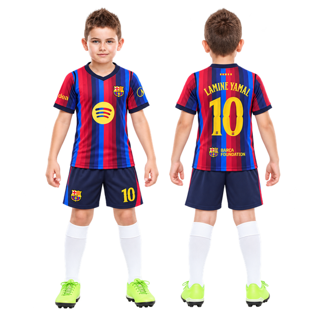 Футбольная форма детская Барселона Ямаль 10 (Barcelona Yamal) 26/27 домашняя 22 (125-130см) сине-бордовая - Фото 2 Футбольная форма детская Барселона Ямаль 10 (Barcelona Yamal) 26/27 домашняя 22 (125-130см) сине-бордовая - изображение 2