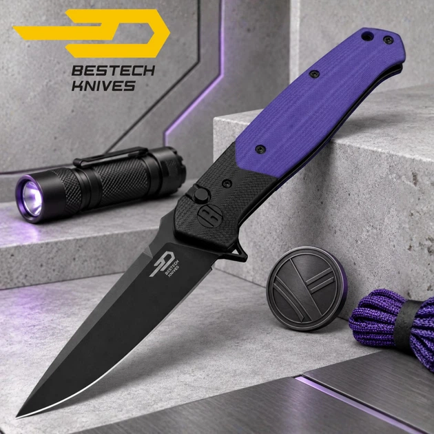 Ніж Складаний BESTECH SWORDFISH BG62C Black and Purple G10 - изображение 8
