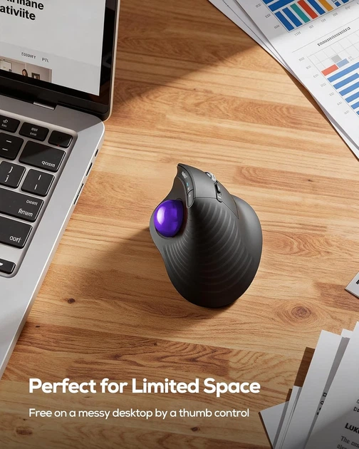 Беспроводная мышь с трекболом Nulea M514 Ergonomic 65° (управление большим пальцем) 4 lvl DPI, Bluetooth/2.4G, 3 устройства - Фото 3 Беспроводная мышь с трекболом Nulea M514 Ergonomic 65° (управление большим пальцем) 4 lvl DPI, Bluetooth/2.4G, 3 устройства - изображение 3