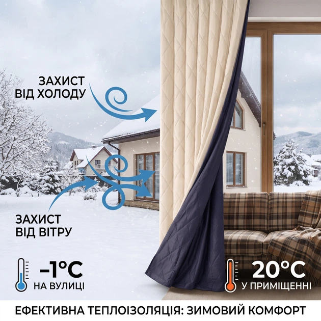 Утеплена штора для вікна 2.9х1.4м. Термоштори на липучках на карниз, трос. Теплоізоляційні зимові штори, фіранка для дому, дверей, балкона, тераси - Фото 5 Утеплена штора для вікна 2.9х1.4м. Термоштори на липучках на карниз, трос. Теплоізоляційні зимові штори, фіранка для дому, дверей, балкона, тераси - изображение 5