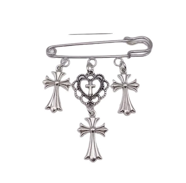Брошь-булавка Fashion Jewerly многофункциональная с тремя крестами в готическом панк стиле Y2K брошь-фиксатор для декора одежды, серебристая (SVS) - Фото 3 Брошь-булавка Fashion Jewerly многофункциональная с тремя крестами в готическом панк стиле Y2K брошь-фиксатор для декора одежды, серебристая (SVS) - изображение 3