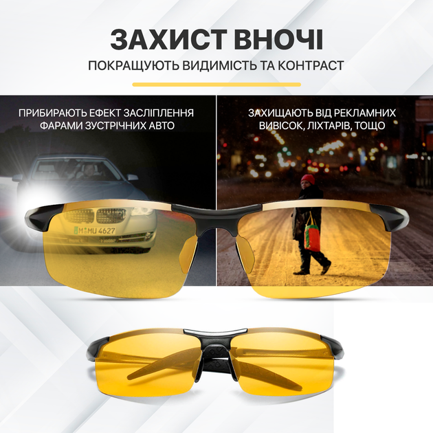 Поляризационные очки для водителей Brillix BRL-012Y с антибликовыми линзами, легкой металлической оправой и защитным футляром - изображение 5