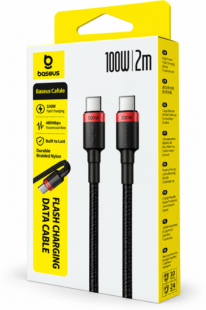 Кабель Baseus Cafule Flash Charging USB Type-C to Type-C PD 100W 2 м - Фото 2 Кабель Baseus Cafule Flash Charging USB Type-C to Type-C PD 100W 2 м - изображение 2