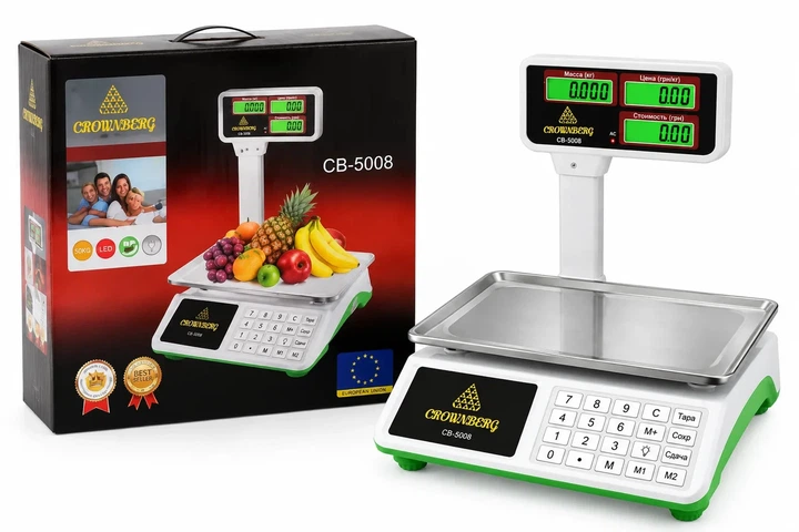 Торговые весы Crownberg CB-5008 до 50 кг с аккумулятором, нержавеющая платформа - изображение 2