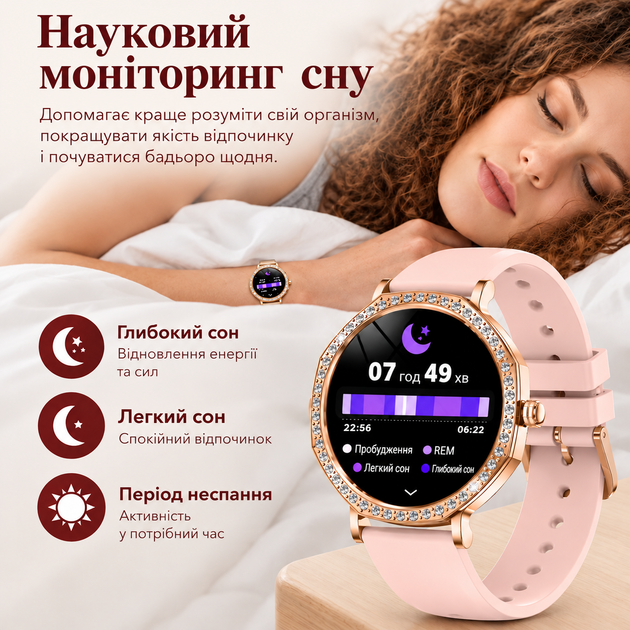 Женские смарт-часы Smart Watch AMOLED 1,32″ с Bluetooth-звонками, пульсометром, 2 ремешками, IP68 для Android и iPhone - изображение 7