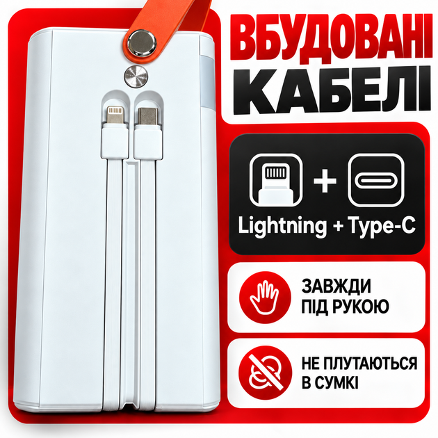 УМБ павербанк батарея powerbank 80000 mAh 120W Fast charge швидка зарядка з ліхтариком Kayfovo Q-28 - изображение 4