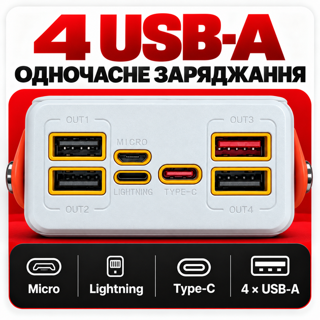 УМБ павербанк батарея powerbank 80000 mAh 120W Fast charge швидка зарядка з ліхтариком Kayfovo Q-28 - изображение 6