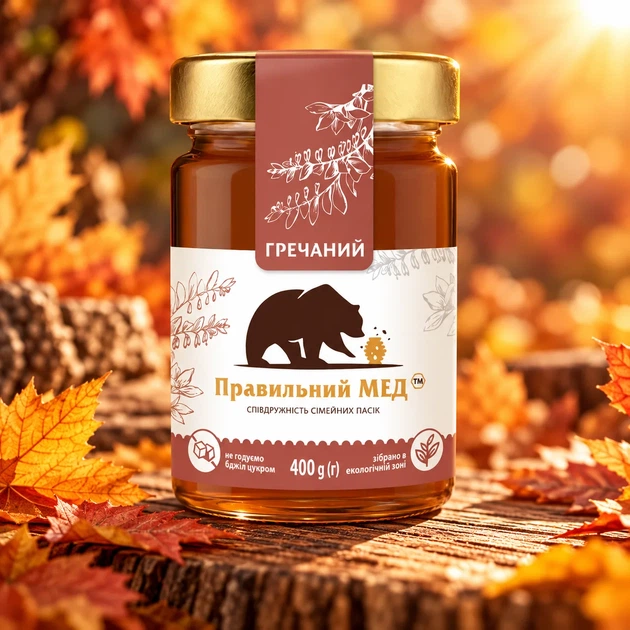 Гречаний мед ТМ Правильний мед с/б 400г - Фото 1 Гречаний мед ТМ Правильний мед с/б 400г - зображення 1