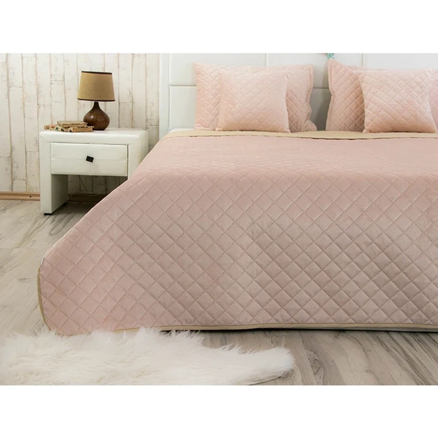 Двустороннее декоративное покрывало Руно Velour Apricot ромб 150х220 см персиковое - Фото 3 Двустороннее декоративное покрывало Руно Velour Apricot ромб 150х220 см персиковое - изображение 3
