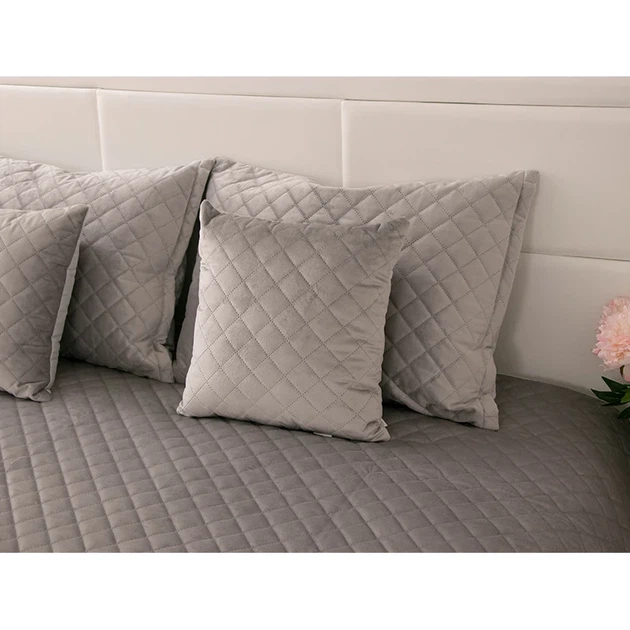 Двустороннее декоративное покрывало Руно Velour серое ромб 150х220 см - изображение 7