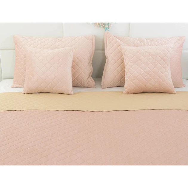 Двустороннее декоративное покрывало Руно Velour Apricot ромб 150х220 см персиковое - Фото 6 Двустороннее декоративное покрывало Руно Velour Apricot ромб 150х220 см персиковое - изображение 6
