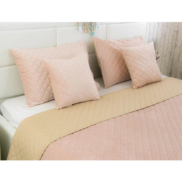 Двустороннее декоративное покрывало Руно Velour Apricot ромб 150х220 см персиковое - Фото 5 Двустороннее декоративное покрывало Руно Velour Apricot ромб 150х220 см персиковое - изображение 5