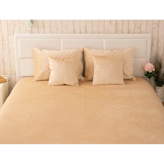 Двустороннее декоративное покрывало Руно Velour Beige ромб 180х220 см бежевое - Фото 3 Двустороннее декоративное покрывало Руно Velour Beige ромб 180х220 см бежевое - изображение 3