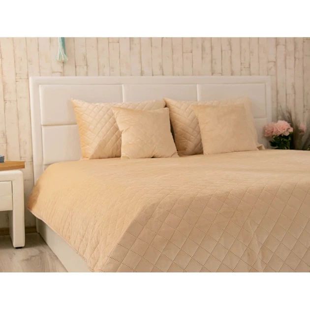 Двустороннее декоративное покрывало Руно Velour Beige ромб 180х220 см бежевое - Фото 5 Двустороннее декоративное покрывало Руно Velour Beige ромб 180х220 см бежевое - изображение 5