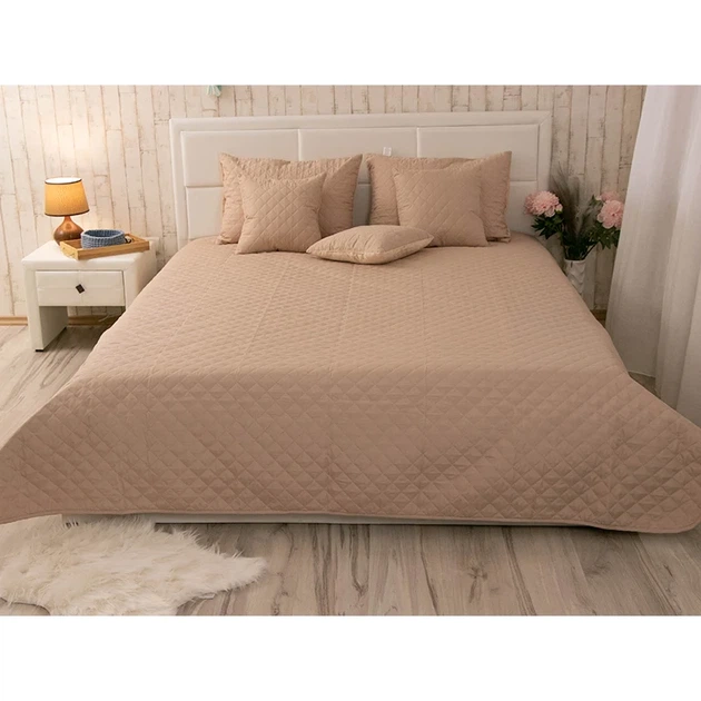 Двустороннее декоративное покрывало Руно Velour Beige ромб 180х220 см бежевое - Фото 6 Двустороннее декоративное покрывало Руно Velour Beige ромб 180х220 см бежевое - изображение 6