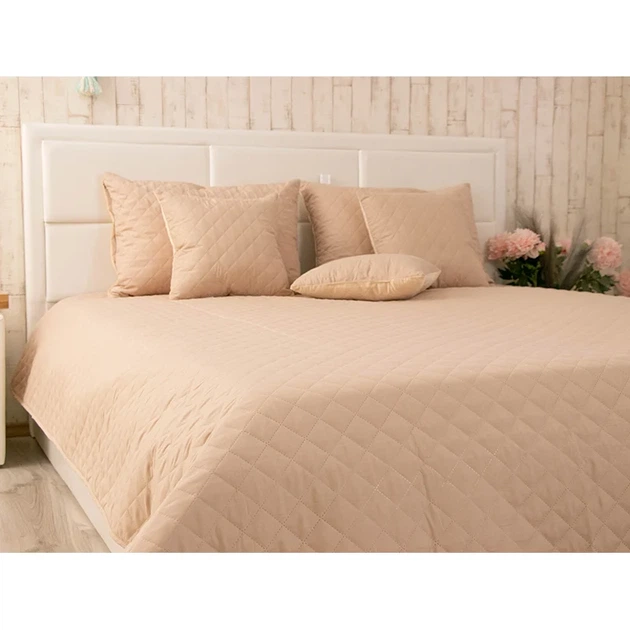Двустороннее декоративное покрывало Руно Velour Beige ромб 180х220 см бежевое - Фото 9 Двустороннее декоративное покрывало Руно Velour Beige ромб 180х220 см бежевое - изображение 9