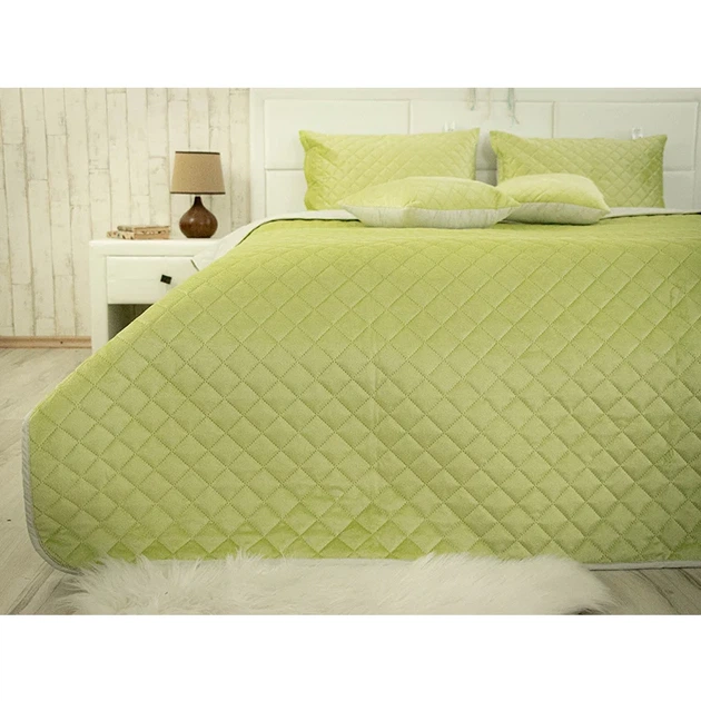 Двустороннее покрывало Руно Velour Olive Green ромб 180х220 см оливковое - изображение 4