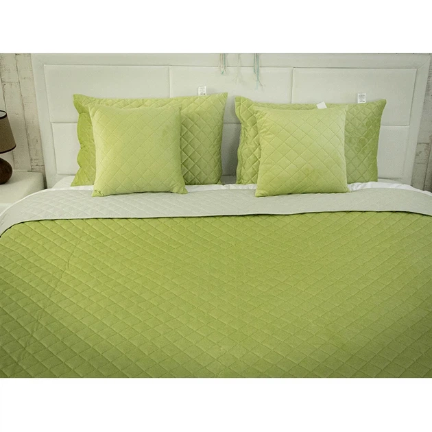 Двустороннее покрывало Руно Velour Olive Green ромб 180х220 см оливковое - изображение 7