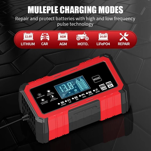 Импульсное интеллектуальное зарядное устройство для аккумулятора 12V 15A/24V 8A автоматическая зарядка для АКБ AGM, GEL, LiFePO4, Lithium, Moto с восстановлением 12В 24В VPC-15 - Фото 6 Импульсное интеллектуальное зарядное устройство для аккумулятора 12V 15A/24V 8A автоматическая зарядка для АКБ AGM, GEL, LiFePO4, Lithium, Moto с восстановлением 12В 24В VPC-15 - изображение 6