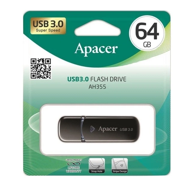 Флешка Apacer AH355 64 ГБ USB 3.0 чорна - Фото 2 Флешка Apacer AH355 64 ГБ USB 3.0 чорна - зображення 2