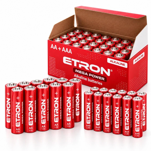 Набор батареек ETRON Alkaline AA (LR6) и AAA (LR03) щелочные 12 + 12 шт - Фото 1 Набор батареек ETRON Alkaline AA (LR6) и AAA (LR03) щелочные 12 + 12 шт - изображение 1
