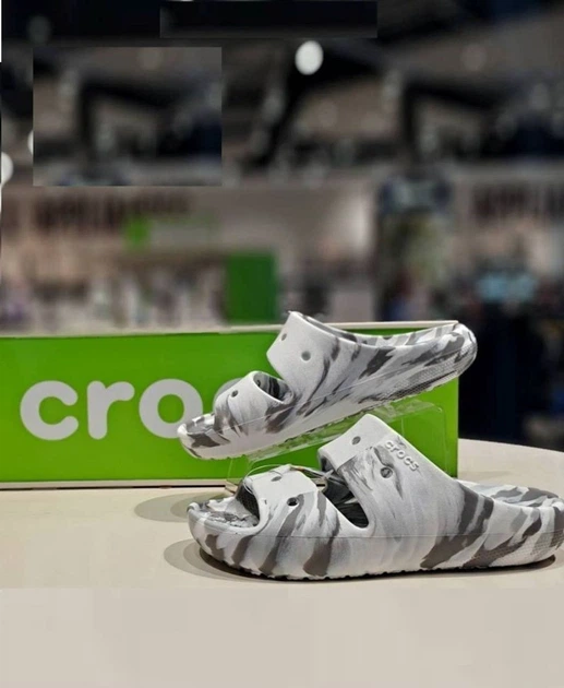 Чоловічі шльопанці Класік Crocs Classic Marbled Sandal V2 Moonlight/Multi (45-46, сірий) - изображение 9