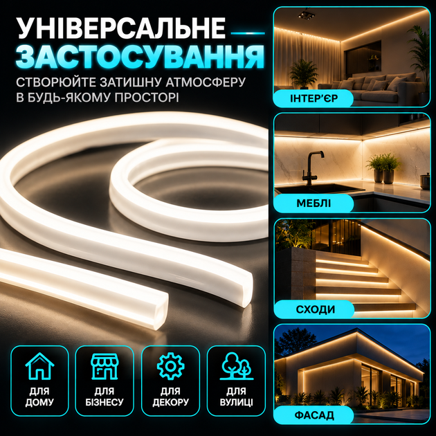 Светодиодная гибкая неоновая лента 12 вольт 5м 11х5мм - гибкий LED NEON Белый - изображение 4