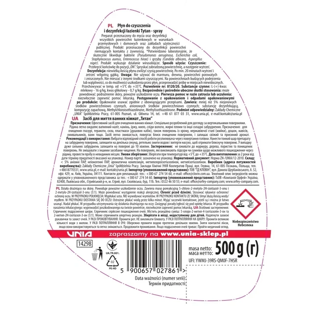 Płyn do czyszczenia i dezynfekcji łazienki Tytan 500 g (5900657027861) - obraz 2